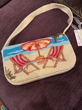 Viral Handmade Beaded Bag | Tropical Beach Lounge Chair & Umbrella Purse